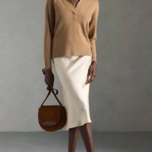 Quince 100% Washable Silk Skirt, Midi, Champagne, Size Small